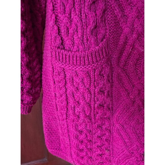 Aran Crafts Womens XL Cardigan Sweater Irish Knit 100% Merino Wool Pink - Picture 2 of 8